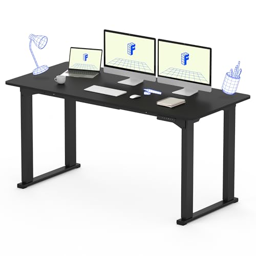 FLEXISPOT 4 Legs Standing Desk 63 x 28 Inch Electric Adjustable Height with Splice Board Home Office Sit Stand Up Desk, Black Top + Black Frame