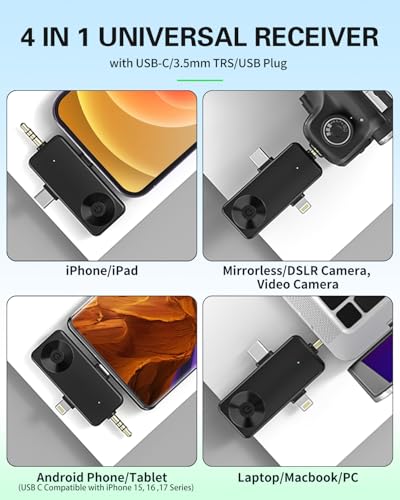 Gicorino Wireless Lavalier Microphones Compatible for iPhone, Android Phone, Camera, Computer, Professional Wireless Mini Microphone for Video Recording, Vlog, YouTube, TikTok (4 Mics)