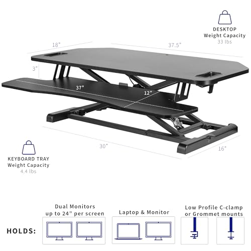 VIVO Extra Wide 38 inch Corner Desk Converter, K Series, Height Adjustable Sit to Stand Riser, Dual Monitor and Laptop Workstation with Wide Keyboard Tray, Black, DESK-V000KL