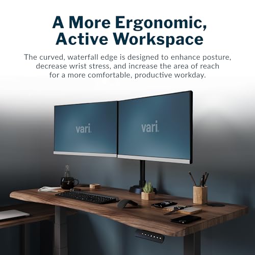 Vari Ergo 54x26 Electric Standing Desk – Height Adjustable Sit Stand VariDesk + Curved Waterfall Edge, 4 Memory Settings, Quick Assembly, Cable Management, 200 lb Capacity – Walnut (2 Boxes)