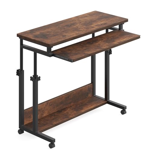 Tribesigns Portable Desk for Sofa and Bed, Height Adjustable Laptop Table Small Standing Desk Rolling Computer Cart with Keyboard Tray on Wheels for Home Office