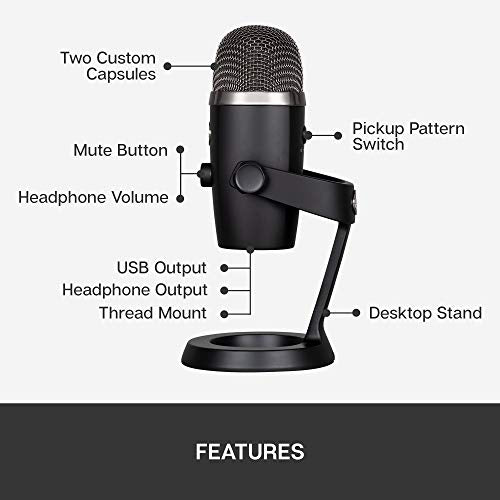 Logitech for Creators Blue Yeti Nano USB Microphone for Gaming, Streaming, Podcasting, Twitch, YouTube, Discord, Recording for PC and Mac, Plug & Play -Blackout
