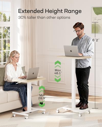 Marsail Mobile Standing Desk, Wider Height Adjustable Computer Desk, Rolling Sit Stand Desk with 4 Lockable Wheels, Ergonomic Desk for Home Office and Classroom, Natural
