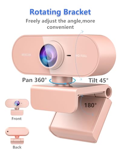 Webcam for PC&1080P HD Web Cam,Webcam with Microphone,Stand for PC/MAC/Laptop/Desktop,Wide Angle Web Cameras for YouTube,Skype,Zoom,Xbox One,Video Calling,Studying Pink