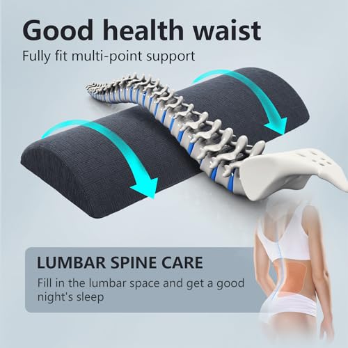 Cozyhealth - 2.95" H*18.7" L - Soft Small Lumbar Pillow for Sleeping, Memory Foam Back Lumbar Support Cushion for Lower Back Pain Relief Bed Waist Sleep Support Pillow for Side, Back(Dark Grey, Small)