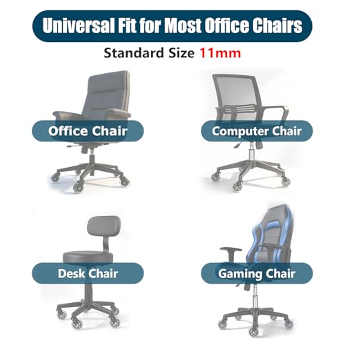3 Inch Office Chair Wheels Set of 5, Heavy Duty PU Silent Chair Casters 880LBS Load Bearing, Universal 11mm Stem Replacement, Smooth Glide Floor Protecting for Home Office Gaming Desk Computer Chair