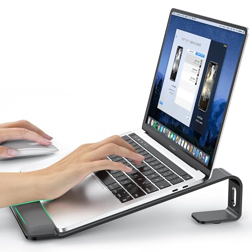 LOXP Laptop Stand for Desk, Metal Laptop Stand with Wrist Support, Ergonomic Detachable Laptop Riser, Aluminum Lectern, Computer Stand for MacBook Air Pro, HP, Dell, XPS, HP (10-17") Laptops - Black