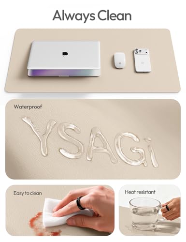 YSAGi Leather Desk Pad Protector, Office Desk Mat, Large Mouse Pad, Non-Slip PU Leather Desk Blotter, Waterproof Laptop Desk Writing Pad for Office and Home (23.6" x 13.8", Eggshell)