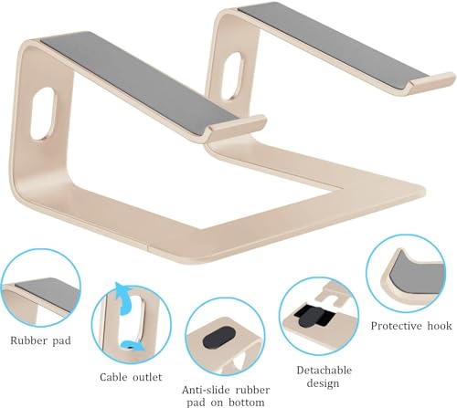 Orionstar Ergonomic Laptop Stand, Premium 5mm Aluminum Riser for 10-15.6 Inch Notebook Computer, Tool-Free Detachable Elevator Holder for Desk Office, Sturdy Riser for Eye-Level Neck Relief (Gold)