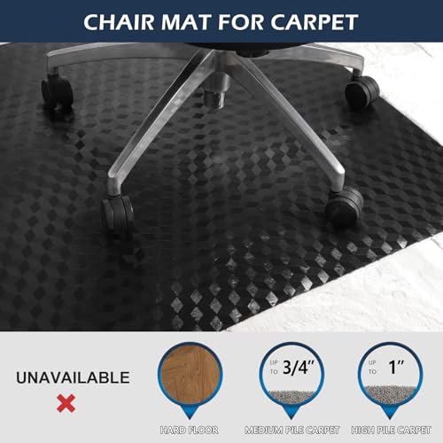 Chair Mat for Carpet, SALLOUS 46" x 60" Office Chair Mat for Carpeted Floors, Heavy Duty Vinyl Floor Mat with Grips, Carpeted Floor Protector Computer Desk Mat for Home Office (Black - 3D Geometric)