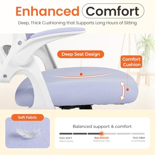 NEO CHAIR Office Chair Computer Desk Chair Ergonomic Gaming Comfy Mesh with Flip-up Arms Lumbar Support Adjustable Height Rolling Wheels for Home Office (Purple)