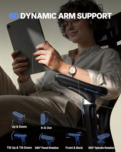 HUANUO Ergonomic Office Chair with 6D Armrest, Seat Depth Adjustment, Lumbar Support, Quiet Rubber Caster, High Back Mesh Gaming Chair with 3D Headrest, Big and Tall Desk Chair for Home Office, Black
