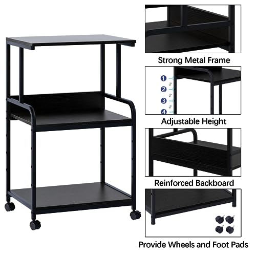Arbuxzuy Printer Stand with Storage Shelf,3 Tier Printer Cart with Wheels,Mobile Printer Table for Home Office,Stands for Heat Press Scanner Fax,Industrial Style (Black)