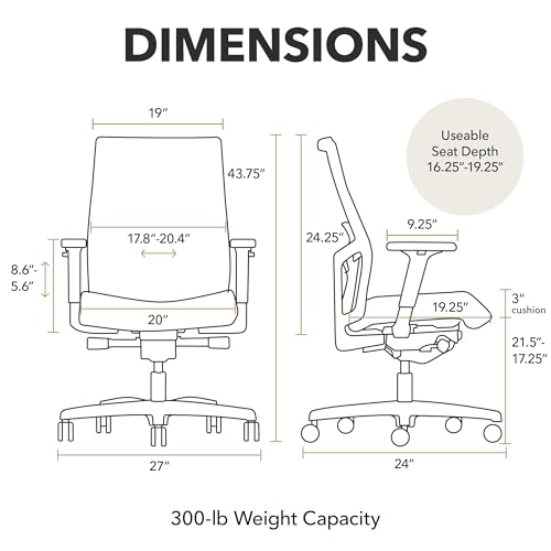 HON Ignition 2.0 Mid‑Back Ergonomic Office Chair, Mesh Task Seating with Lumbar Support, Advanced Synchro‑Tilt, Height and Width Adjustable Arms, Black Frame, Black