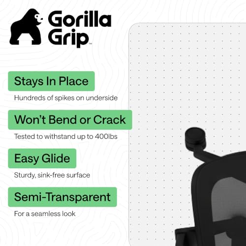GORILLA GRIP Slip Resistant Clear Office Chair Mat for Carpet Floors, Smooth Rolling Glide Under Desk, Heavy Duty Plastic Computer Mats and Carpeted Floor Protector, Work and Gaming Chairs, 29x47