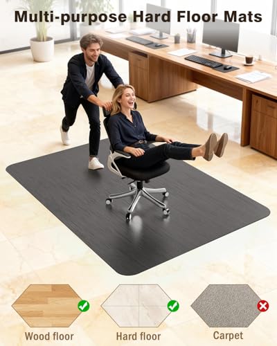 Blvornl Ultra Large Office Chair Mat for Hardwood Floor, Rolling Chair Mat for Hard Wood, Large Anti-Slip Hard Floor Protector, Heavy Duty Computer Desk Rug for Office and Home 47.2"*60" Black