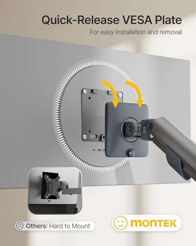 monTEK Heavy Duty Single Monitor Arm for 17-40 Inch Screens, Full Motion Monitor Mount Up to 26.4 lbs, Aluminum Monitor Stand with VESA 75/100mm, C-Clamp/Grommet Base for Curved Screens, Gray