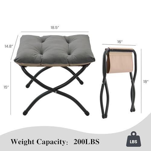 Mordchil HF 15"(H) Folding Ottoman, Foldable Footrest Stool, Portable Small Foot Stool for Couch, Collapsible Foot Rest Ottoman for Sofa, Accent Padded Ottomans for Living Room, Bedroom, Dark Grey