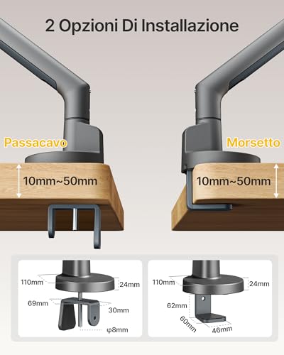 monTEK Heavy Duty Single Monitor Arm for 17-40 Inch Screens, Full Motion Monitor Mount Up to 26.4 lbs, Aluminum Monitor Stand with VESA 75/100mm, C-Clamp/Grommet Base for Curved Screens, Gray