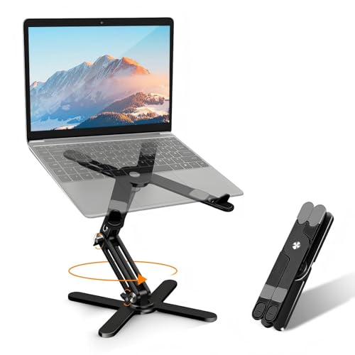 Moallia N86 360 Rotating Laptop Stand, Adjustable Height & Angle, Ergonomic Metal Riser for Desk Collaborative Work, Fully Foldable for Easy Storage, Fits All MacBook & Laptops up to 16 inches, Black