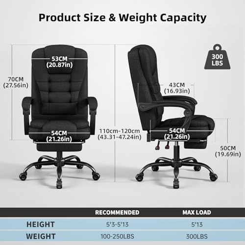 Office Chair, Fabric Gaming Chair with Footrest, Executive Comfortable Computer Desk Chairs, 360° Swivel Base & Height Adjustable Reclining Ergonomic Task Chair for Adults, Gamer Chair & Silla Gamer