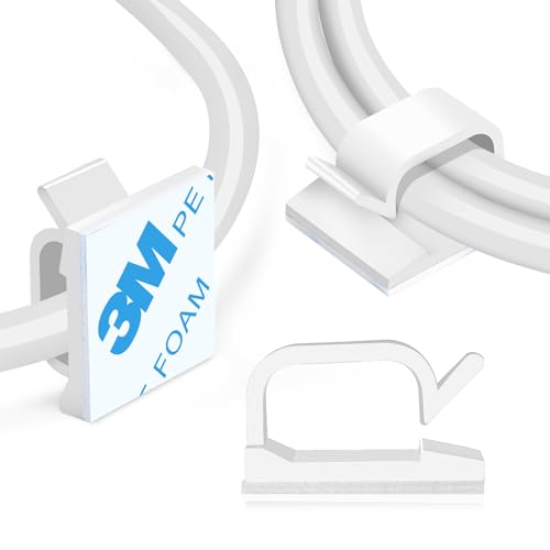 120PCS XHF Adhesive Cable Wire Clips White, Cable Staples Outdoor Cable Management Wire Organizer Cord Holder for Under Desk, Car, Wall, TV PC Ethernet Cable