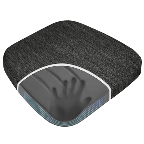 baibu Kitchen Chair Cushions, Dual-Layer Patented Design Molded Memory Foam Dining Chair Pads with Ties and Washable Cover, 17" x 16" x 2", Black