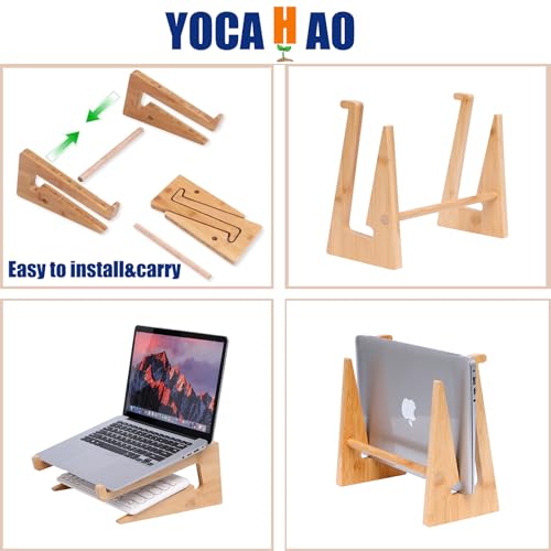 YOCAHAOY Wooden Laptop Stand Vertical Laptop for 13-18.6in Bamboo Stand for Desk,Laptop Stand Compatible with MacBook Air Pro/Dell XPS/Surface pro/HP/Pixelbook/Lenovo,More Laptops