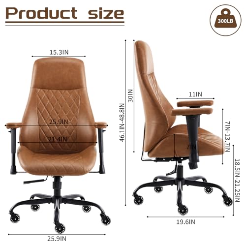 YFO Home Office Desk Chair High Back Office Rubber Casters Ergonomic Computer Chair with Lumbar Support Adjustable Height Rolling Swivel Chair Executive Task Armrests， Brown Leather