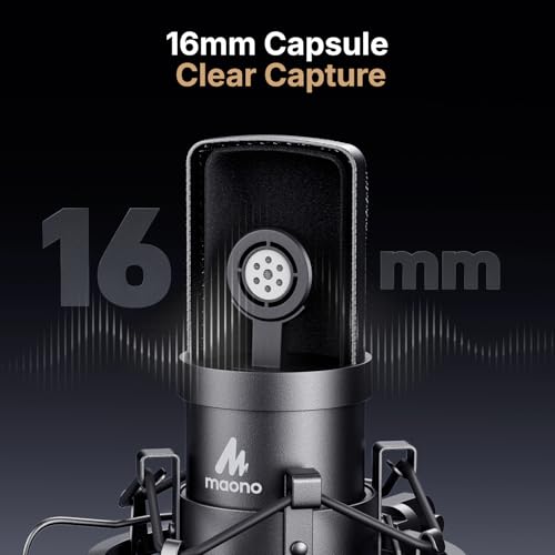 USB Microphone, MAONO 192KHZ/24Bit Plug & Play PC Computer Podcast Condenser Cardioid Metal Mic Kit with Professional Sound Chipset for Recording, Gaming, Singing, YouTube (AU-A04)