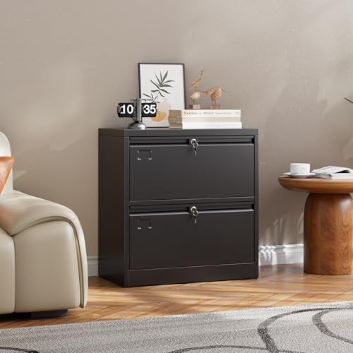 METAN 2 Drawer Lateral File Cabinet with Lock, Black Metal Lateral Filing Cabinet for Home Office, Steel Wide Filing Cabinet Legal/Letter/A4, 28.82" W x 15.75" D x 30.24" H, Assembly Required