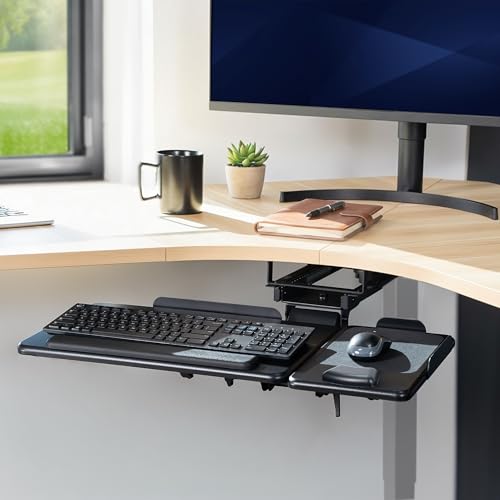 VIVO Adjustable 27 x 12 inch Under Desk Keyboard Tray with 2-Part Tilting Design, Ergonomic Under Table Mount with Padding, Black, Mount-KBTM1