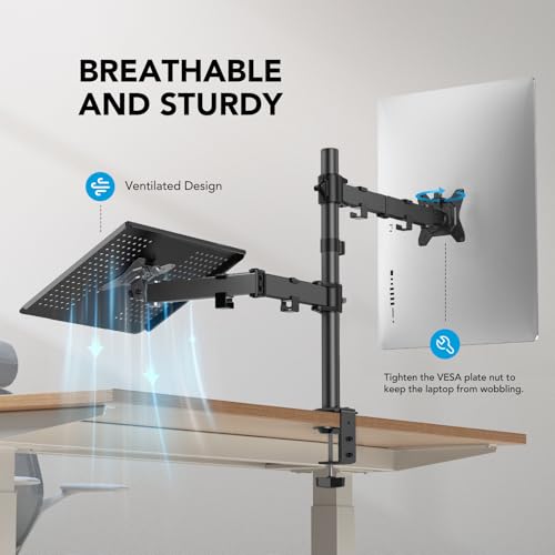 HUANUO Adjustable Monitor Stand, Single Arm Desk Mount for 32 inch Screen and 17 inch Laptop, Heavy Duty Ergonomic Bracket Holds 22lbs