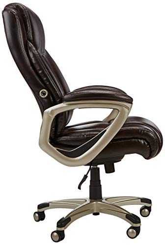 Amazon Basics Big and Tall Executive Office Chair with Lumbar Support, Adjustable Height, 360-Degree Swivel, 350-Pound Capacity, 28.5"D x 30.25"W x 47.9"H, Brown with Pewter Finish