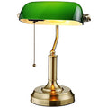 TORCHSTAR Green Glass Bankers Desk Lamp, Antique Desk Lamps with Brass Finish Base, Traditional Library Lamp with Pull Chain, E26 Base, Vintage Desk Lamp for Office, Study Room