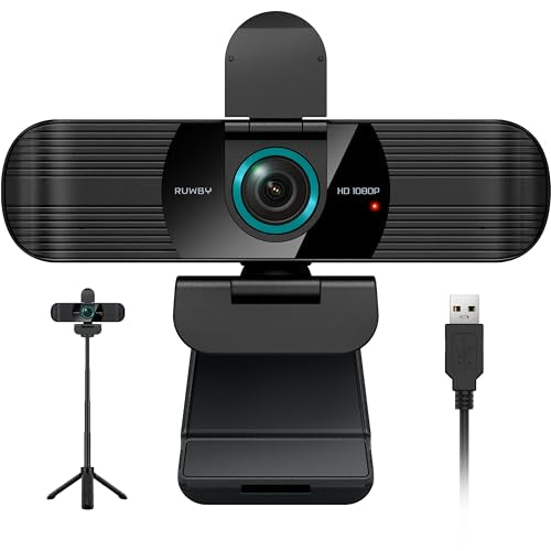 RUWBY Pro HD 1080p Webcam at 30fps with Dual Microphones, External USB Camera for PC/Laptop, Tabletop Tripod Included