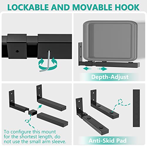 WALI Center Channel Speaker Wall Mount, Universal Soundbar Wall Mount Bracket Hold up to 30 lbs, Arms Extend Adjustment from 7 to 11.5 inch (SLK201), Black