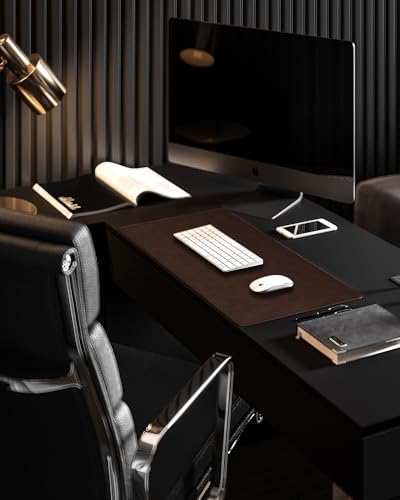 YSAGi Genuine Leather Desk Mat, 31.5"x15.8" Office Desk Pad, Thick Premium Table Pad with Stitched Line, Non-Slip Laptop Writing Pad with Rubber Base (Dark Brown, 31.5"x15.8")