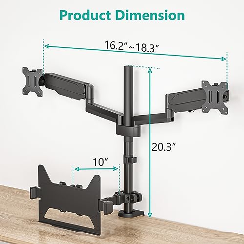 WALI Monitor and Laptop Mount, Dual Monitor Stand with Laptop Tray Fit Computer Screens up to 32”, Laptop Desk Mount with Notebook up to 17”