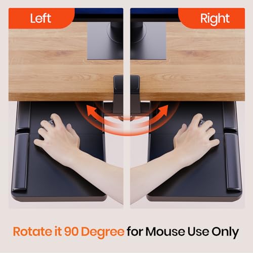 Klearlook Keyboard Tray Under Desk with 360° Rotation, Ergonomic Computer Keyboard & Mouse Tray 25"W×11.02"D Sit Stand Desk Keyboard Holder w/Wrist Rest & Storage Drawer (Height is not Adjustable)