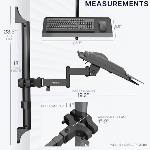 VIVO 26 Inch Keyboard and Mouse Tray Wall Mount with Wrist Pad, Tilt and Rotation, Standing Workstation Accessory for Ergonomic Typing, Black, Mount-WALLKB