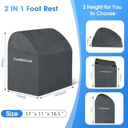 ComfyInLove Foot Rest for Under Desk at Work - Non-Slip Foot Stool with 3 Adjustable Heights, Ergonomic Under Desk Footrest with Washable Cover for Leg Elevation, Desk, Home, Office, Car (Dark Grey)
