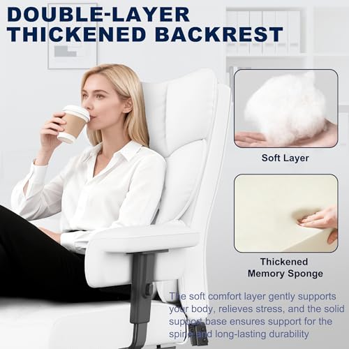 Misolant Big and Tall Office Chair with Footrest, High Back Executive Desk Chair with Adjustable Lift Armrest, 155°Recline，Lumbar Support Pillow, Faux Leather Gaming Chairs for Home or Office