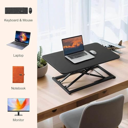 Rxrpexjke Height Adjustable Standing Desk Converter,Keyboard Riser for Stand Up Desk Riser,Computer Keyboard Stand for Desktop,Computer Workstations Home Office Portable Table Black Size 23.6 Inch