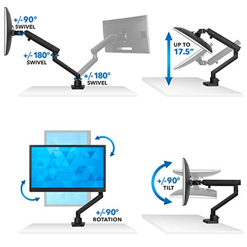 Mount-It! Single Monitor Arm Desk Mount for 24-32 Inch Computer Screens, Full Motion Aluminum Stand, VESA 75x75 100x100, Holds up to 17.6 lbs, Cable Management, C-Clamp and Grommet Base, Black
