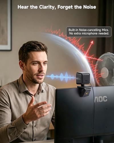 AOC 4K Webcam for PC with 1/2.55'' Sensor, 1080P 60FPS Streaming Camera with PDAF Autofocus, Privacy Cover, Plug & Play computer camera 75° FOV for Zoom/Mac/Switch 2, Includes Tripod & USB A-C Adapter