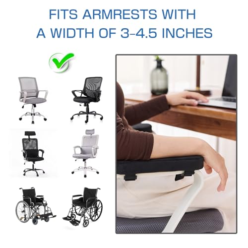 SERENIFIA Office Chair Armrest Covers – Memory Foam Armrest Pads Ergonomic Forearm Support Pillow with Non-Slip Cushion for Office Chairs Gaming Chairs Wheelchairs (Black, Set of 2)