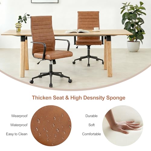 Okeysen Office Desk Chair Conference Room Chairs Modern Ergonomic Executive Swivel Chair Adjustable Height PU Leather Home Desk Chair with Armrests Comfy Computer Task Chairs with Wheels (Brown)