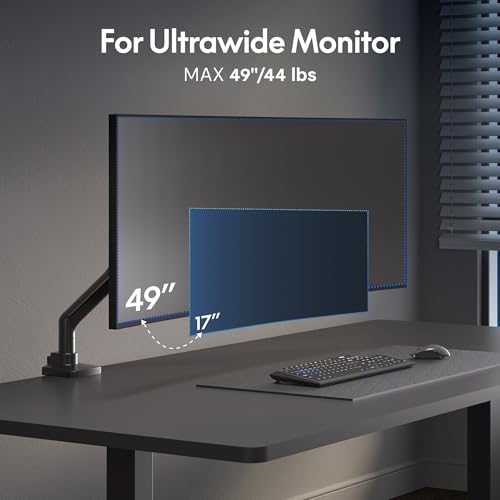 FlexiSpot Ultrawide Monitor Arm, Monitor Stand for 17 to 49 inch Screens Holds up to 44 Lbs, Adjustable Gas Spring Arm with C Clamp & Grommet Base for Gaming Office, 75/100 VESA Mount, Black