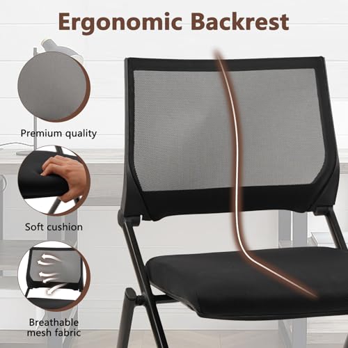 CLATINA Stackable & Foldable Chairs with Wheels, Reception Guest Chairs with Lumbar Support, Ergonomic Mesh Back Folding Chair for Office Schools Training Conference Waiting Room, Black, 8PACK